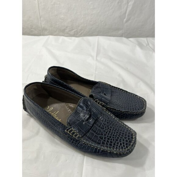 Cole Haan Womens Flats Trillby Driver Penny Loafer Croc Embossed Blue 5 - Picture 1 of 14